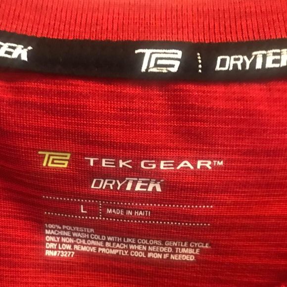 Men’s size Large L Red Drytek Tek Gear Shirt 100% Polyester - Picture 3 of 3